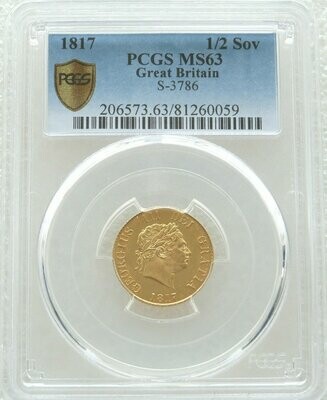 1817 George III Crowned Shield Half Sovereign Gold Coin PCGS MS63