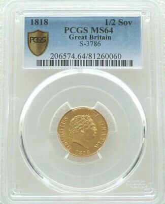 1818 George III Crowned Shield Half Sovereign Gold Coin PCGS MS64