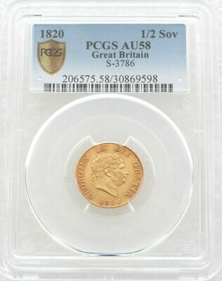 1820 George III Laur Head Shield Half Sovereign Gold Coin PCGS AU58