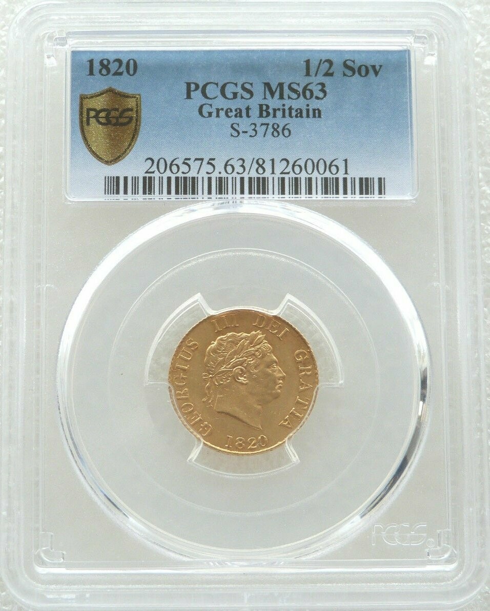 1820 George III Laur Head Shield Half Sovereign Gold Coin PCGS MS63