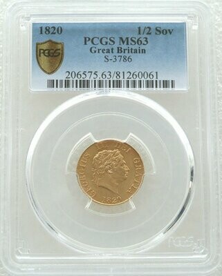 1820 George III Laur Head Shield Half Sovereign Gold Coin PCGS MS63