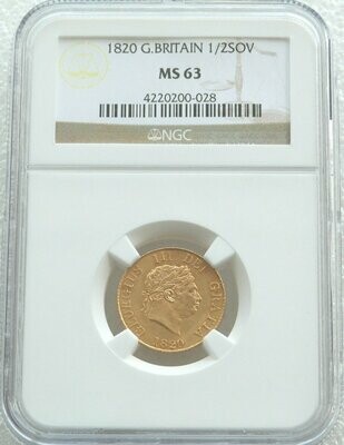 1820 George III Laur Head Shield Half Sovereign Gold Coin NGC MS63