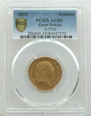 1813 George III Sixth Laur Head Military Full Guinea Gold Coin PCGS AU55