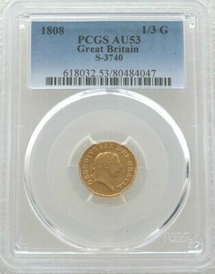 1808 George III Laur Head Third Guinea Gold Coin PCGS AU53 - Second Laur Head