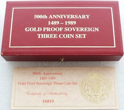1989 Tudor Rose Sovereign Gold Proof 3 Coin Set Box Coa No Coins