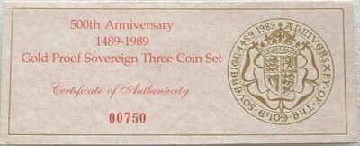 1989 Tudor Rose Sovereign Gold Proof 3 Coin Set Certificate Only