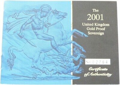 2001 St George and the Dragon Full Sovereign Gold Proof Coin Certificate Only