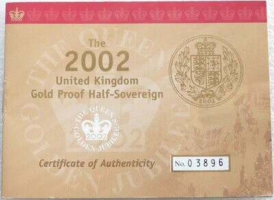 2002 Golden Jubilee Half Sovereign Gold Proof Coin Certificate of Authenticity Only