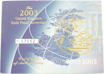 2003 St George and the Dragon Full Sovereign Gold Proof Coin Certificate Only