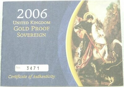 2006 St George and the Dragon Full Sovereign Gold Proof Coin Certificate Only