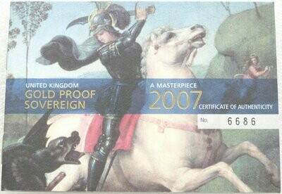 2007 St George and the Dragon Full Sovereign Gold Proof Coin Certificate Only