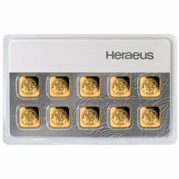 10 x 1 Gram Heraeus Swiss Multicard Gold Bar Fine 999.9% Gold Bullion Bar Ingot Certified Sealed