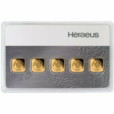 5 x 1 Gram Heraeus Swiss Multicard Gold Bar Fine 999.9% Gold Bullion Bar Ingot Certified Sealed