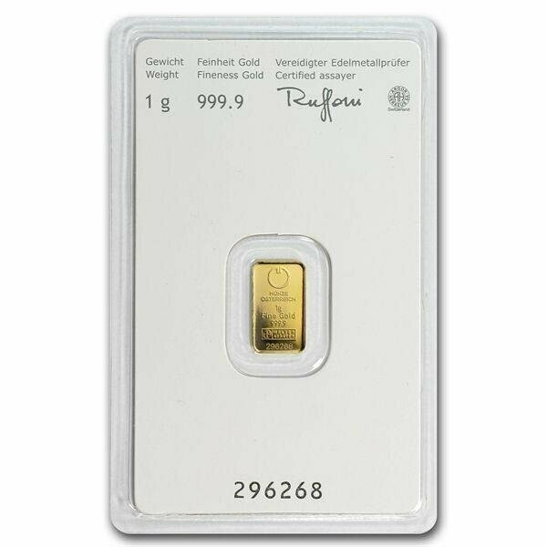1 Gram Austrian Mint Hologram Kinebar Gold Bar Fine 999.9% Gold