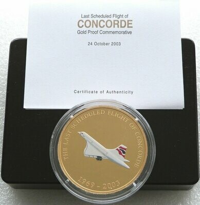 2003 Final Flight Concorde Commemorative Gold Proof 5oz Coin Medal Box Coa - Mintage 50