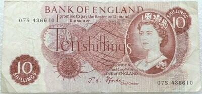 1967 - 1970 Bank of England J S Fforde Red 10 Shilling Banknote (26R to 99Z)