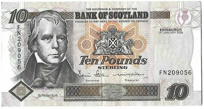 1995 - 2006 Bank of Scotland Sir Walter Scott £10 Banknote