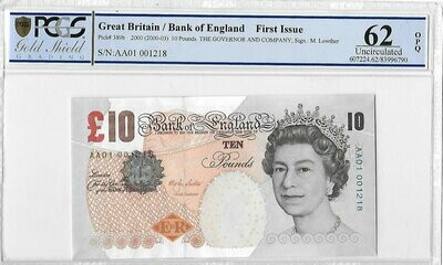 2000 Bank of England Merlyn Lowther First Issue £10 Banknote AA01 Uncirculated 62 OPQ