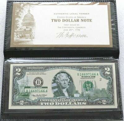 2003 American Federal Reserve $2 Banknote Maryland State Overlay