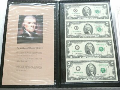 2003 American Federal Reserve $2 Banknote 4 Bills Uncut Sheet Minneapolis