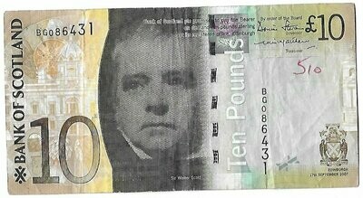 2007 - 2011 Bank of Scotland Sir Walter Scott £10 Banknote