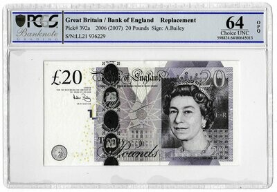 2007 Bank of England A Bailey £20 Twenty Pound Replacement Banknote P392a Choice Uncirculated 64 OPQ