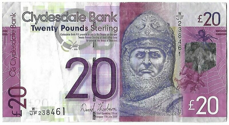 2009 Clydesdale Bank Robert the Bruce £20 Twenty Pound Banknote