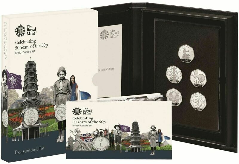 2019 British Culture 50p Proof 5 Coin Set Box Coa - Mintage 3,500 Incl Kew Gardens