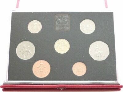 1987 Royal Mint Deluxe Proof 7 Coin Set Red Leather Case Coa