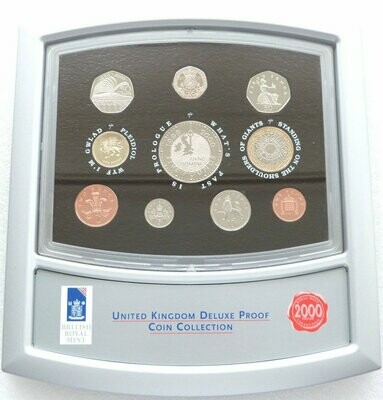 2000 Royal Mint Deluxe Proof 10 Coin Set Spinner Box Coa