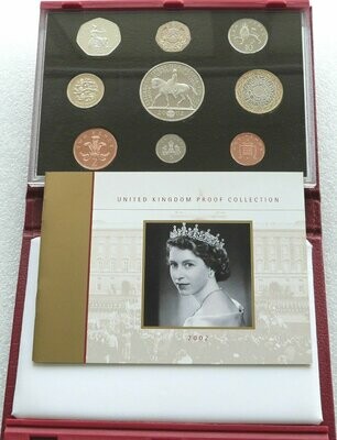 2002 Royal Mint Deluxe Proof 9 Coin Set Red Leather Case Coa