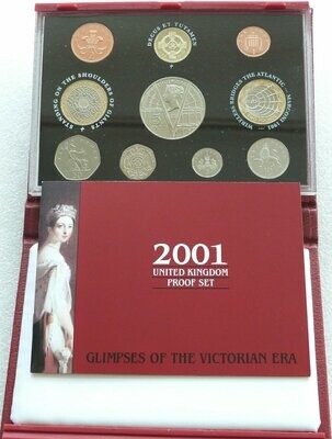 2001 Royal Mint Deluxe Proof 10 Coin Set Red Leather Case Coa