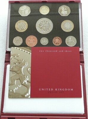 2003 Royal Mint Deluxe Proof 11 Coin Set Red Leather Case Coa