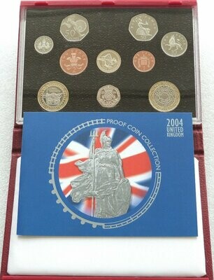 2004 Royal Mint Deluxe Proof 10 Coin Set Red Leather Case Coa