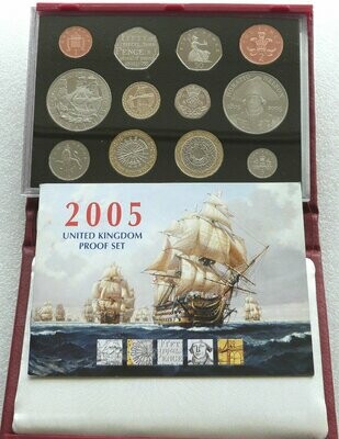 2005 Royal Mint Deluxe Proof 12 Coin Set Red Leather Case Coa