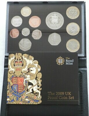 2009 Royal Mint Deluxe Proof 12 Coin Set Black Leather Case Coa