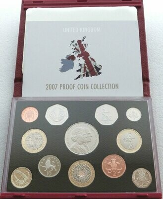 2007 Royal Mint Deluxe Proof 12 Coin Set Red Leather Case Coa