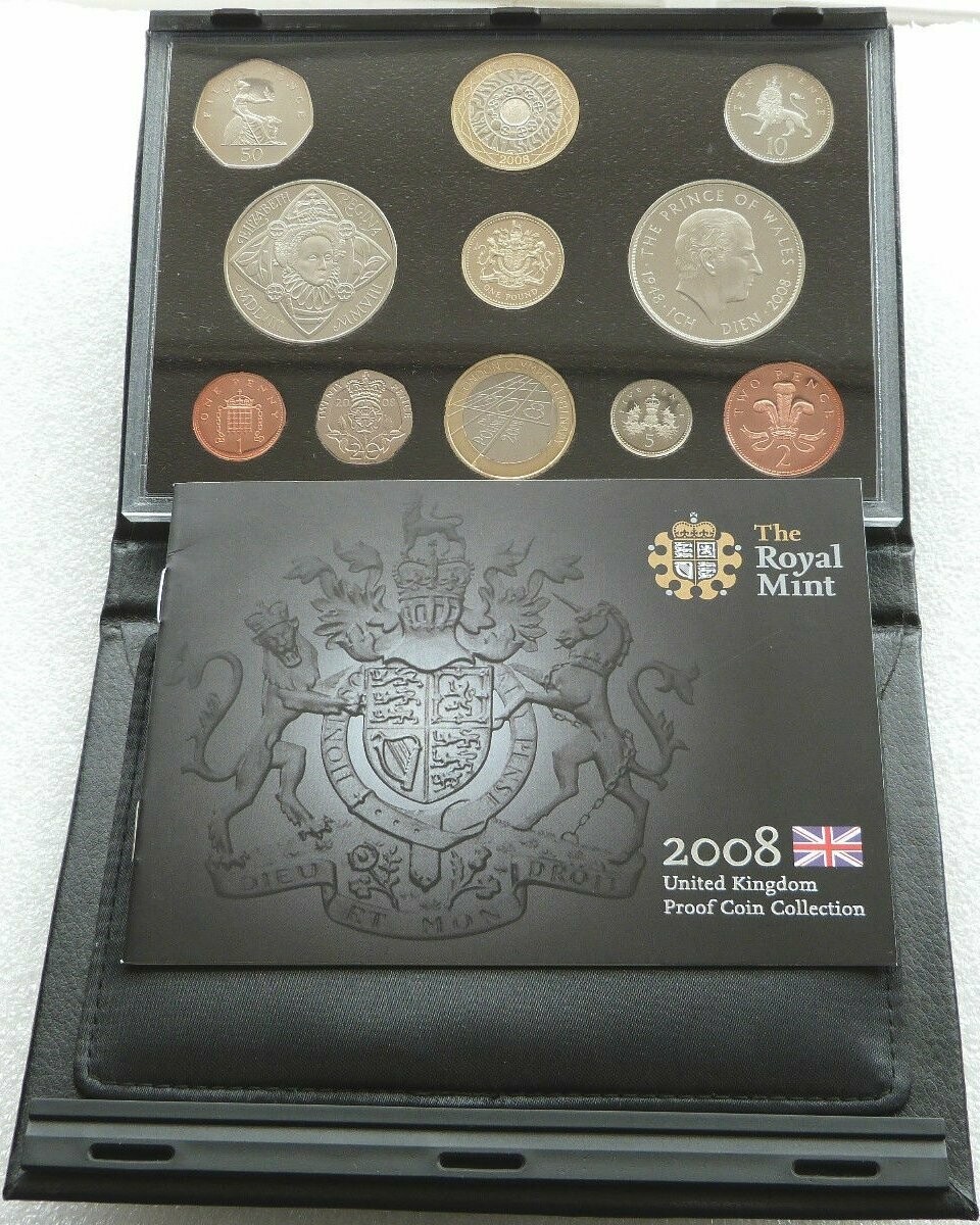 2008 Royal Mint Deluxe Proof 11 Coin Set Black Leather Case Coa