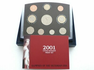 2001 Royal Mint Standard Proof 10 Coin Set Box Coa