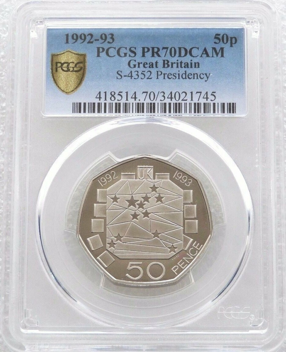 1992 - 1993 European Presidency 50p Proof Coin PCGS PR70 DCAM