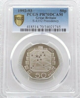1992 - 1993 European Presidency 50p Proof Coin PCGS PR70 DCAM