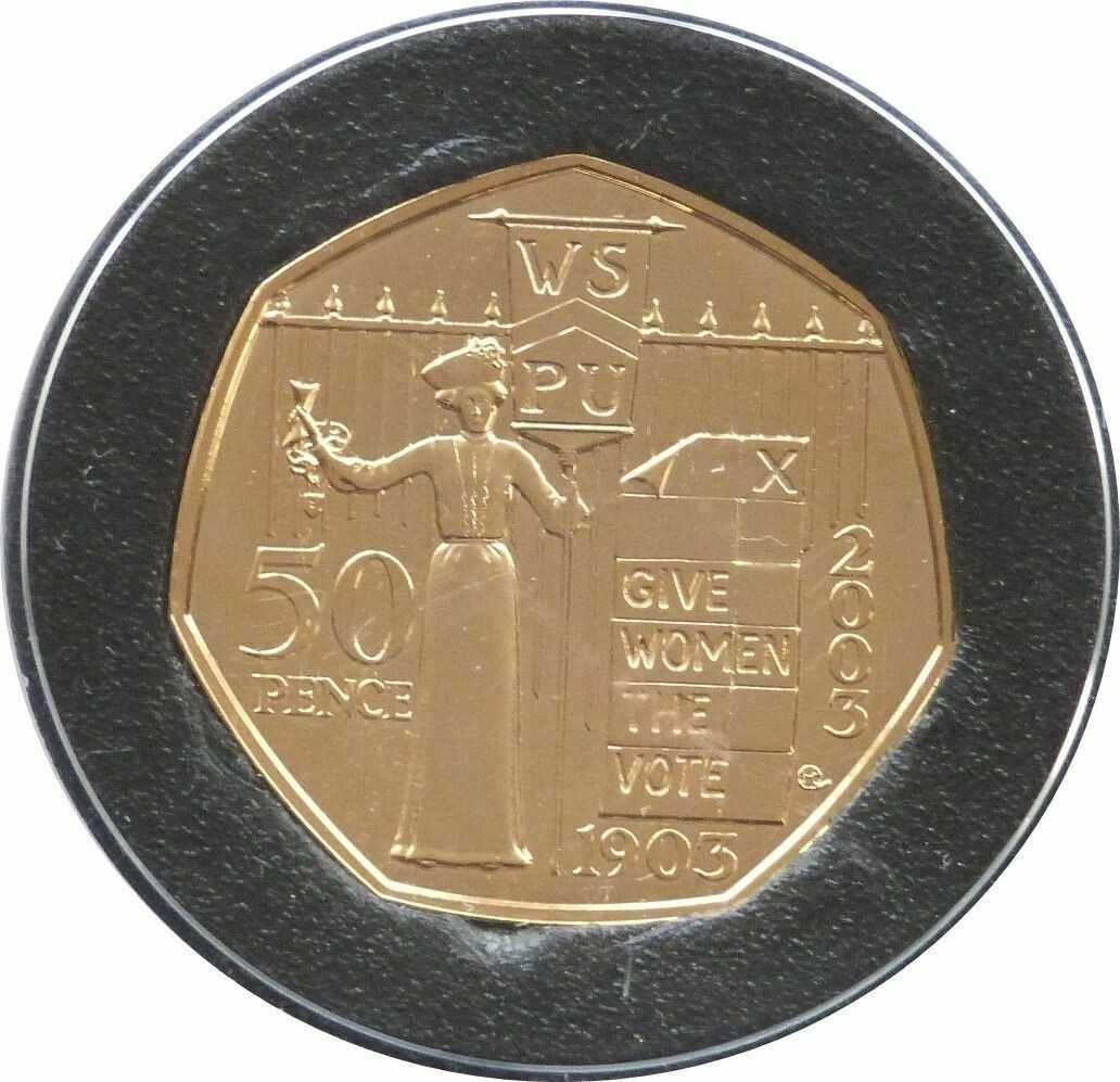 Give Women The Vote 50p 2009 Suffragettes 50p Gold Plated Proof Coin - 2003