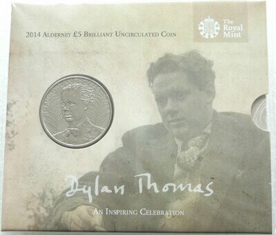 2014 Alderney Dylan Thomas £5 Brilliant Uncirculated Coin Pack Sealed