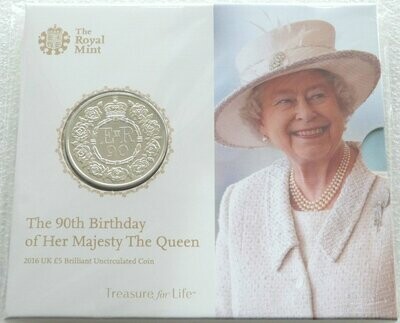 2016 Queens 90th Birthday £5 Brilliant Uncirculated Coin Pack Sealed