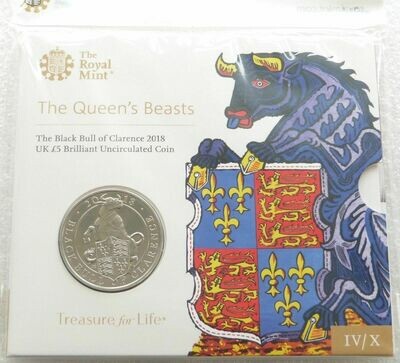 2018 Queens Beasts Black Bull of Clarence £5 Brilliant Uncirculated Coin Pack Sealed