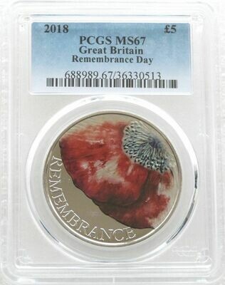2018 Remembrance Day Poppy £5 Brilliant Uncirculated Coin PCGS MS67