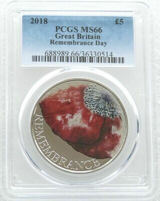 2018 Remembrance Day Poppy £5 Brilliant Uncirculated Coin PCGS MS66