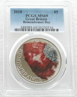 2018 Remembrance Day Poppy £5 Brilliant Uncirculated Coin PCGS MS69