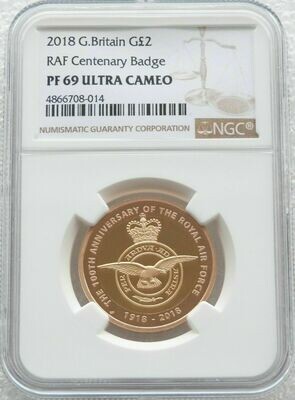 2018 Royal Air Force RAF Emblem £2 Gold Proof Coin NGC PF69 Ultra Cameo
