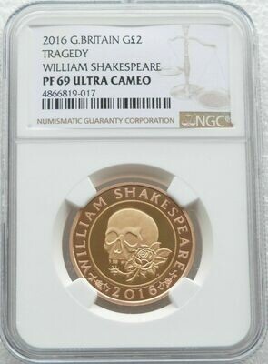 2016 William Shakespeare Tragedies £2 Gold Proof Coin NGC PF69 Ultra Cameo